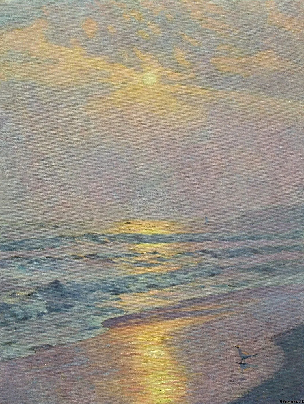 A pastel sunset over the sea.