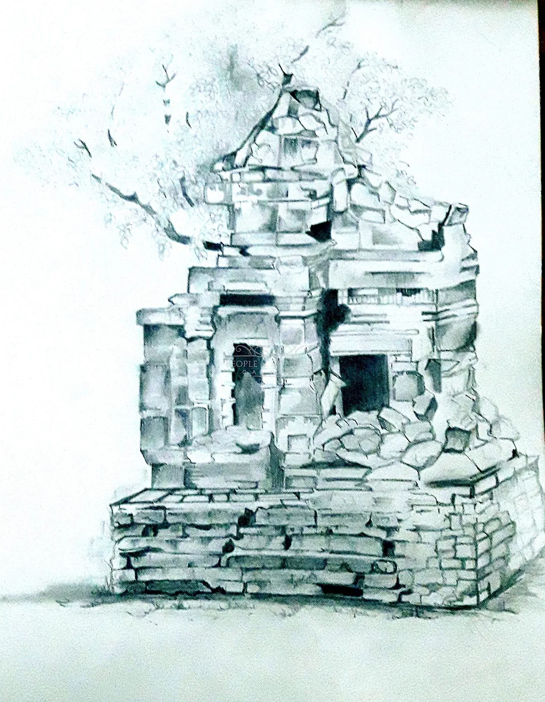 Destructed Broken Stone Wall of Temple