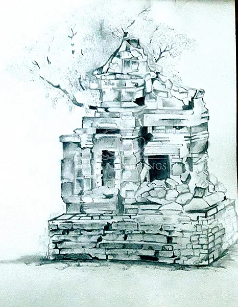 Destructed Broken Stone Wall of Temple