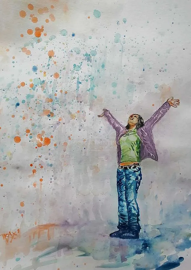 Prayer for Rain, Female Portrait Watercolor Art